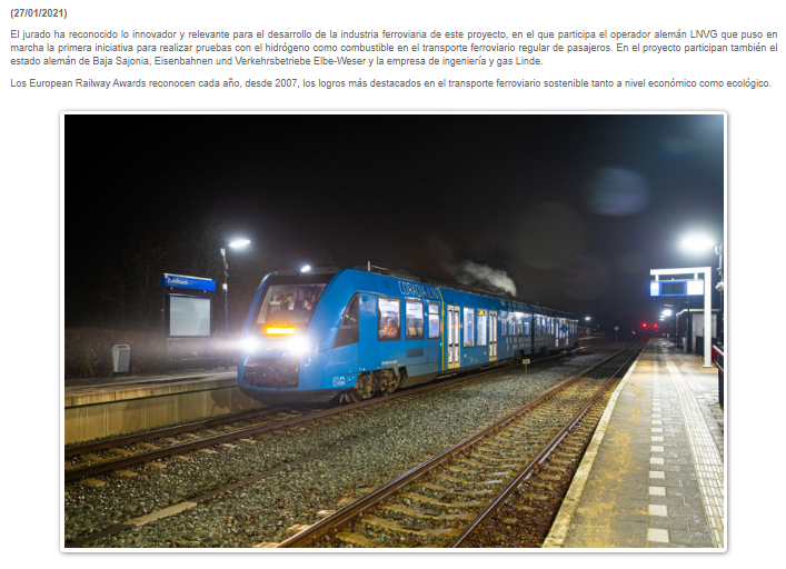 El Coradia iLint de Alstom premiado con el “European Railway Award 2021” (Via Libre)