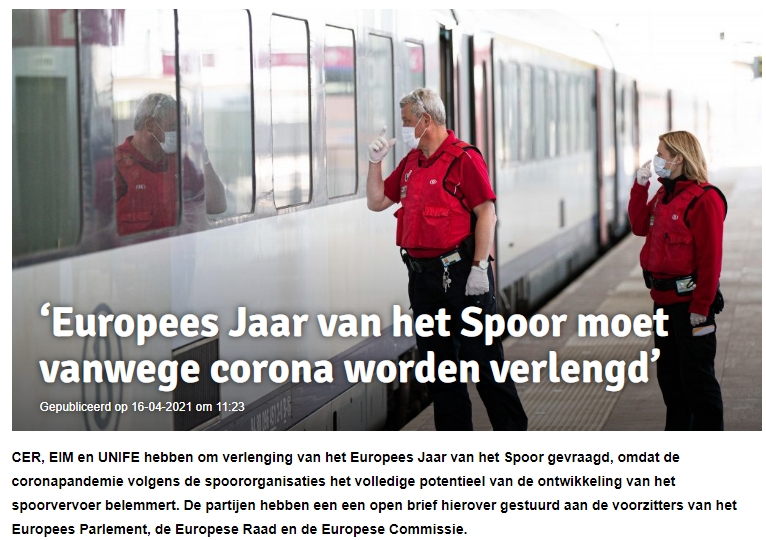 ‘Europees Jaar van het Spoor moet vanwege corona worden verlengd’ (Spoorpro)