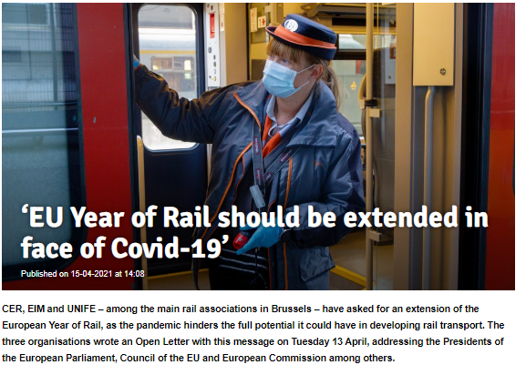 ‘EU Year of Rail should be extended in face of Covid-19’ (RailTech)