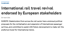 International rail travel revival endorsed by European stakeholders (Railway Gazette)