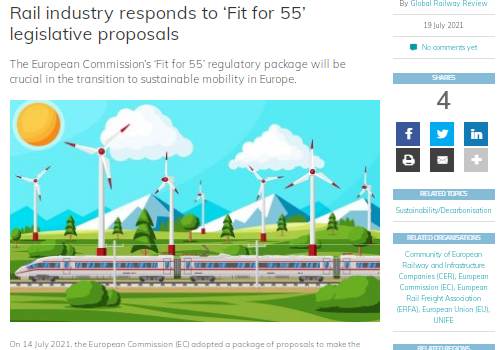 Rail industry responds to ‘Fit for 55’ legislative proposals (Global railway review)