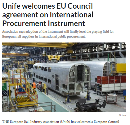 Unife welcomes EU Council agreement on International Procurement Instrument (IRJ)