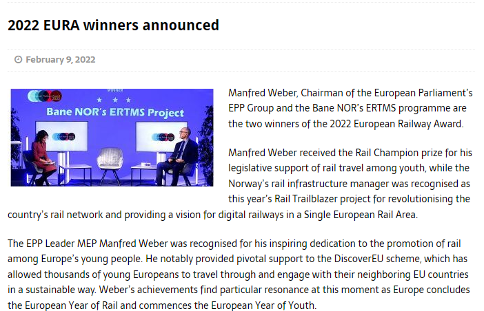 2022 EURA winners announced (RailwayPro)