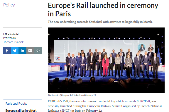 Europe’s Rail launched in ceremony in Paris (IRJ)