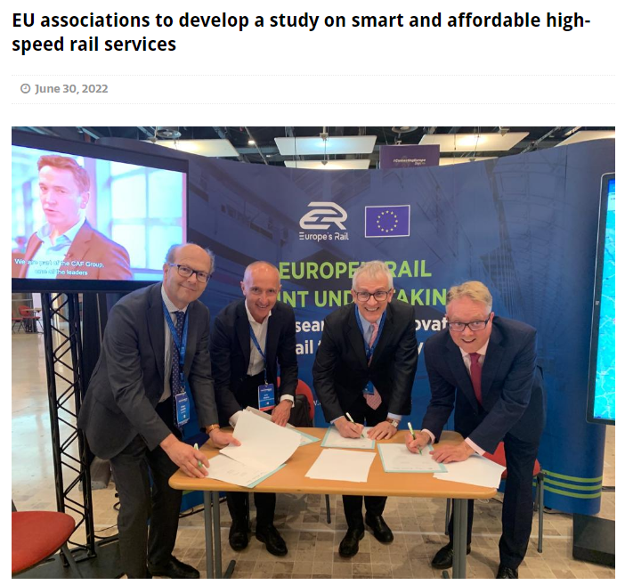 EU associations to develop a study on smart and affordable high-speed rail services (Railway PRO)