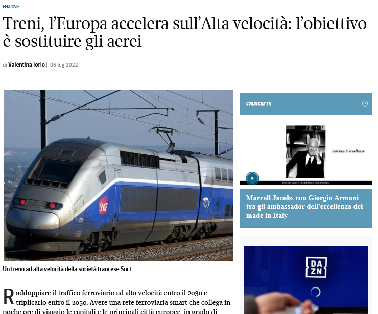 Treni, l’Europa accelera sull’Alta velocità: l’obiettivo è sostituire gli aerei (Corriere della Sera)