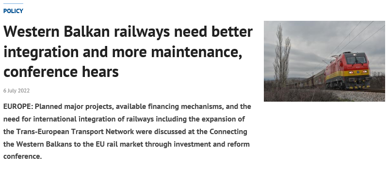 Western Balkan railways need better integration and more maintenance, conference hears (Railway Gazette)