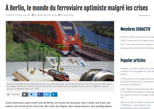 À Berlin, le monde du ferroviaire optimiste malgré les crises (Euractiv)