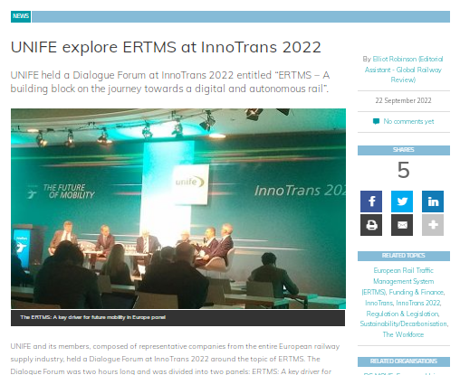 UNIFE explore ERTMS at InnoTrans 2022 (Global Railway Review)