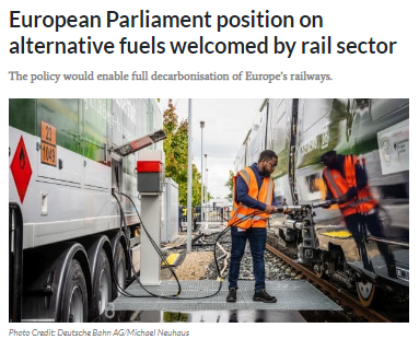 European Parliament position on alternative fuels welcomed by rail sector (IRJ)