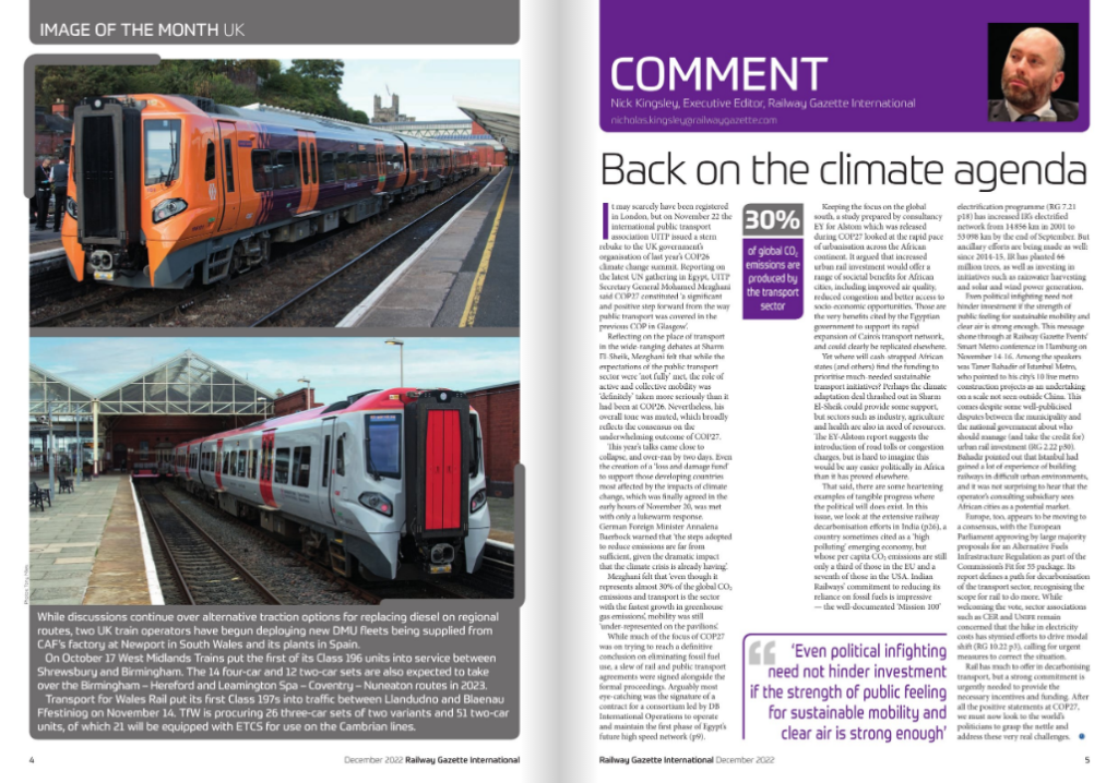 Back on the climate agenda (Railway Gazette)