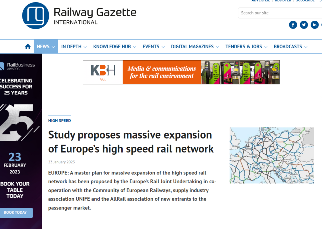 Study proposes massive expansion of Europe’s high speed rail network (RGI)