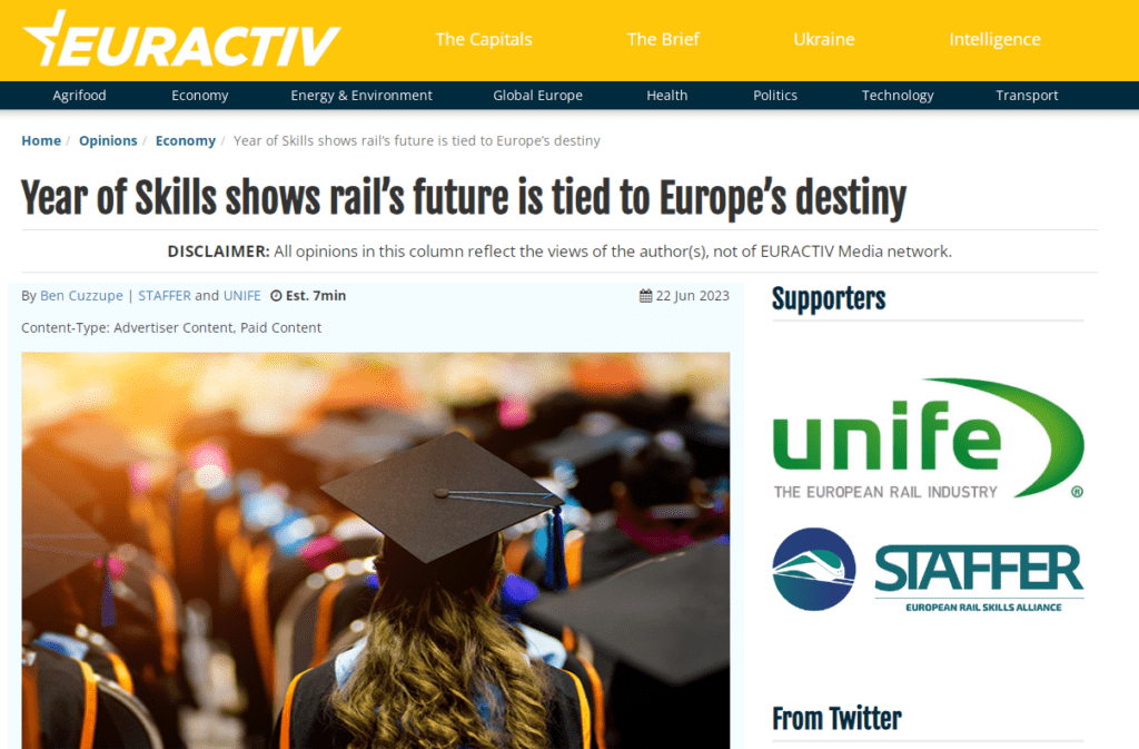 Year of Skills shows rail’s future is tied to Europe’s destiny (Euractiv)