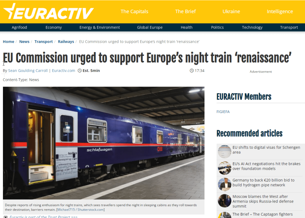 EU Commission urged to support Europe’s night train ‘renaissance’ (EurActiv)