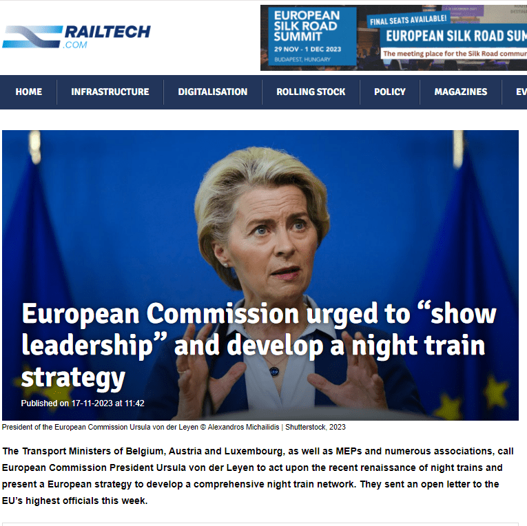 European Commission urged to “show leadership” and develop a night train strategy (Railtech)