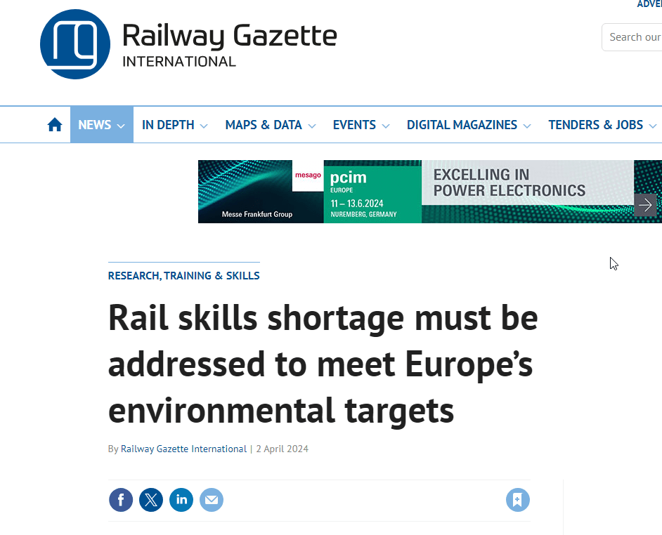 Rail skills shortage must be addressed to meet Europe’s environmental targets (Railway Gazette)