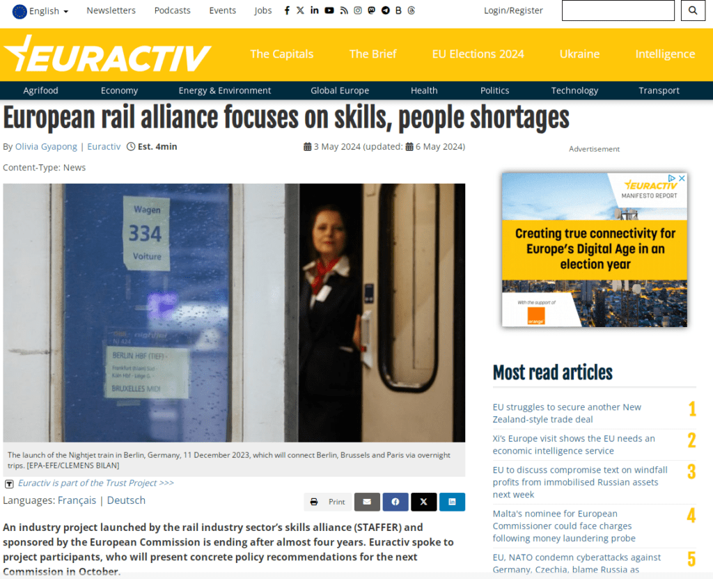 European rail alliance focuses on skills, people shortages