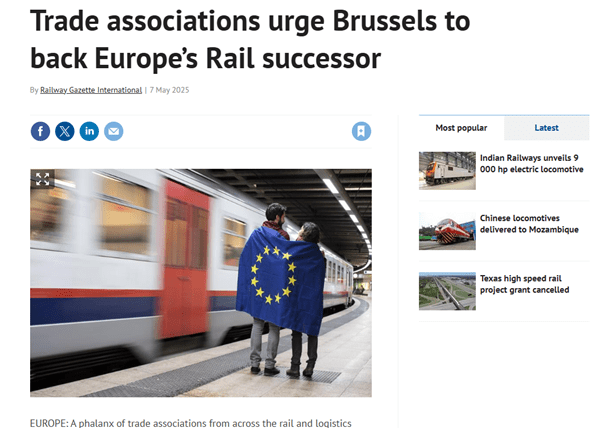 Trade associations urge Brussels to back Europe’s Rail successor (Railway Gazette International)
