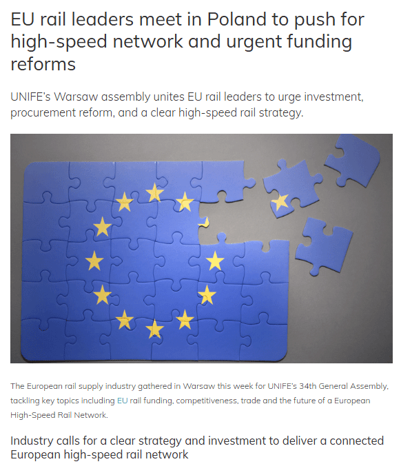EU rail leaders meet in Poland to push for high-speed network and urgent funding reforms (Global Railway Review)