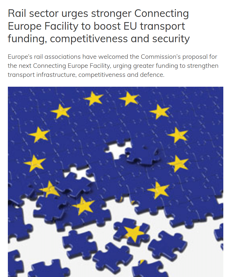 Rail sector urges stronger Connecting Europe Facility to boost EU transport funding, competitiveness and security (Global Railway Review)
