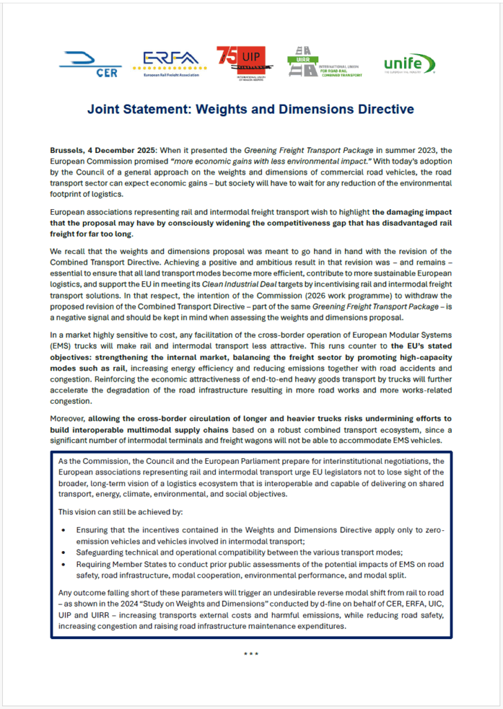 EU Rail and Freight Associations warn new truck rules could undermine green freight goals