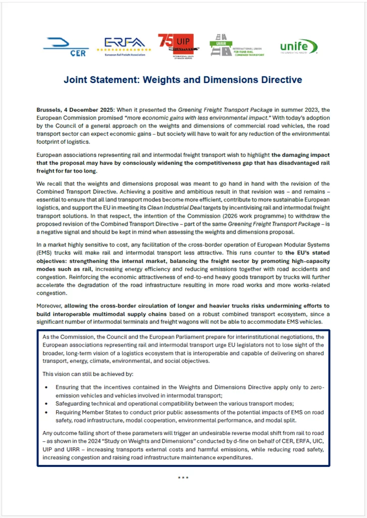 EU Rail and Freight Associations warn new truck rules could undermine green freight goals