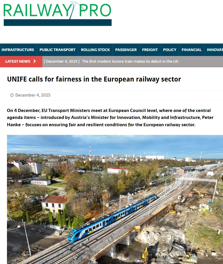 UNIFE calls for fairness in the European railway sector (RailwayPro)