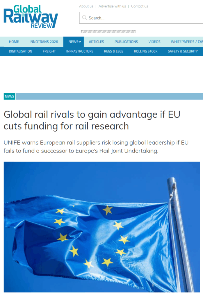 Global rail rivals to gain advantage if EU cuts funding for rail research (Global Railway Review)