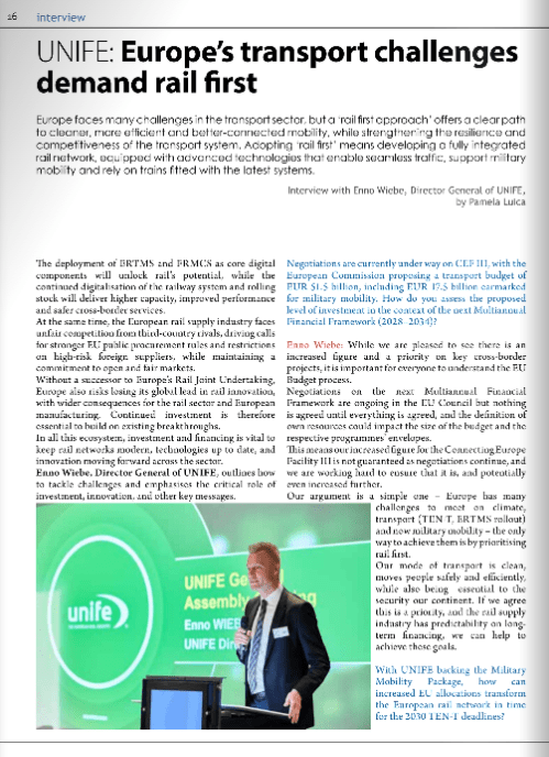 UNIFE: Europe’s transport challenges demand rail first (RailwayPro)
