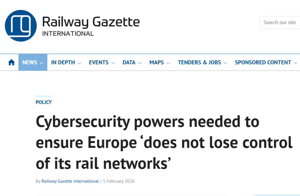 Cybersecurity powers needed to ensure Europe ‘does not lose control of its rail networks’ (Railway Gazette)