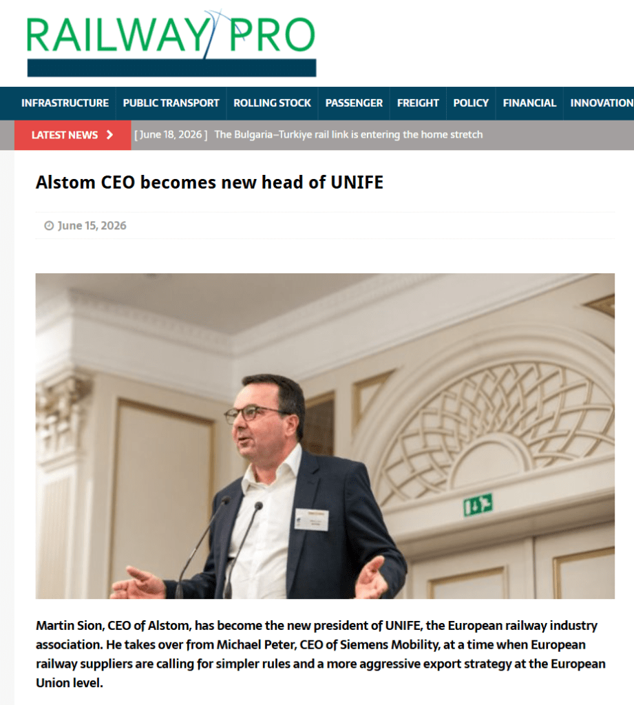 Alstom CEO becomes new head of UNIFE (RailwayPRO)