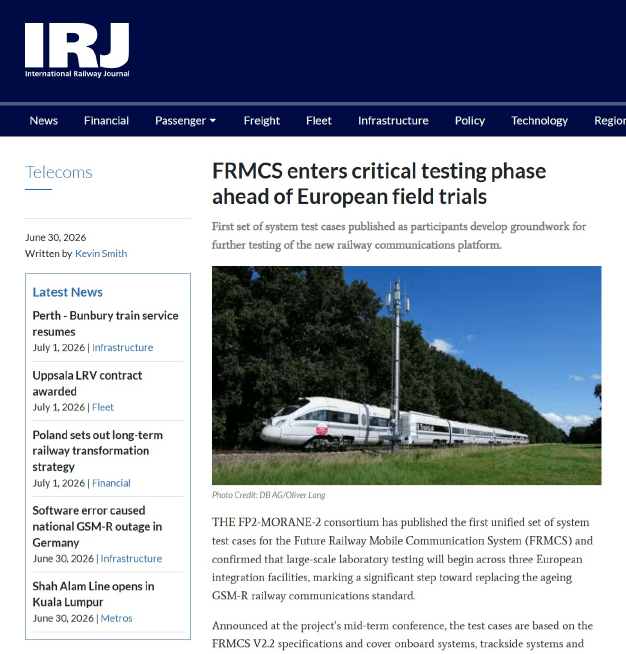 FRMCS enters critical testing phase ahead of European field trials (IRJ)