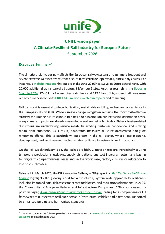 UNIFE Climate Resilience Vision Paper