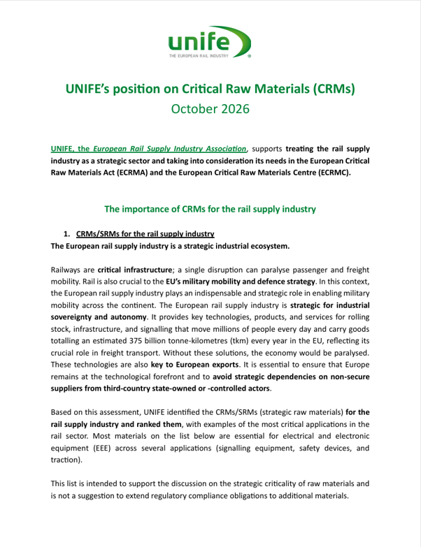 Critical raw materials have become increasingly important for the European Rail Supply Industry