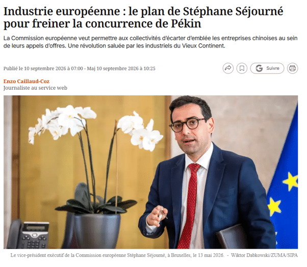 Industrie européenne : le plan de Stéphane Séjourné pour freiner la concurrence de Pékin (L’Opinion)