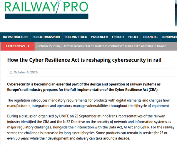 How the Cyber Resilience Act is reshaping cybersecurity in rail (RailwayPRO)